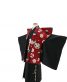 七五三の四つ身・陣羽織[5歳男の子用]JAPAN　STYLE　赤　白黒の家紋柄　袴/黒　No.14G